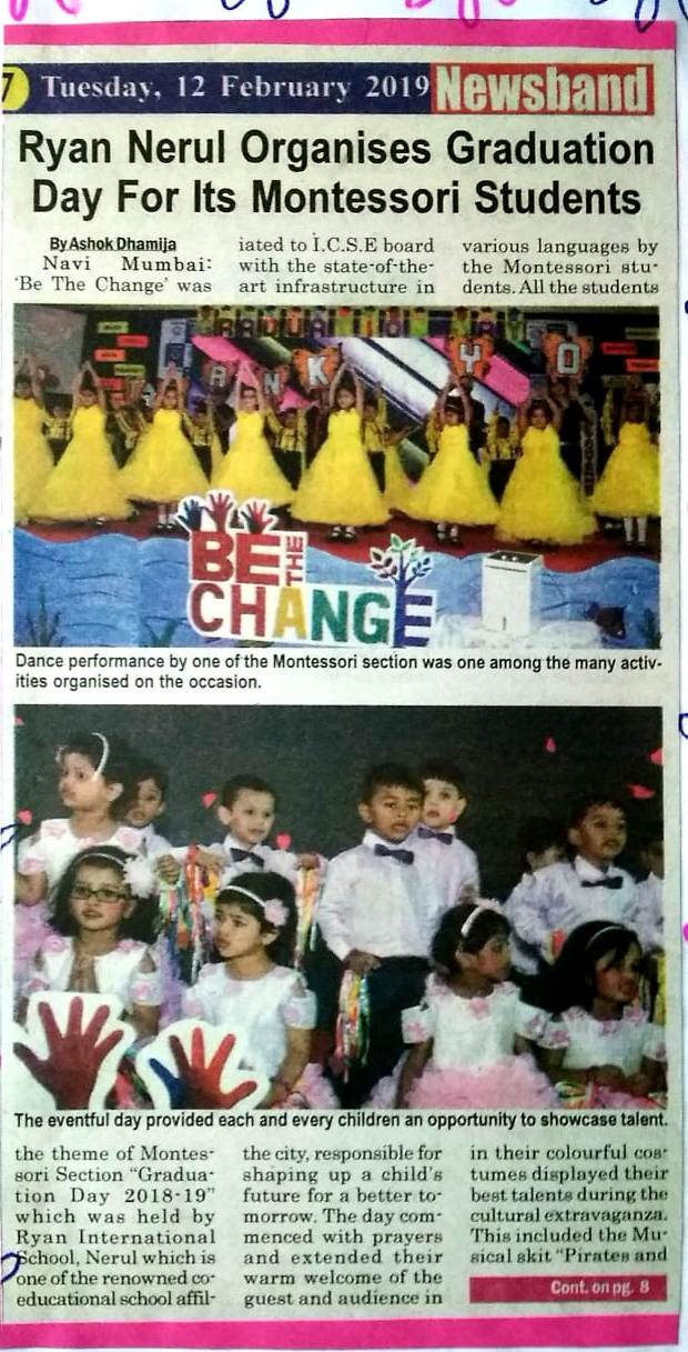 Ryan Nerul organizes graduation Day for its Montessori students - Ryan International School, Nerul